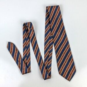 Vintage Roberto Capucci Silk Tie Equestrian Red Horsebit Stripe Blue Tan Italy